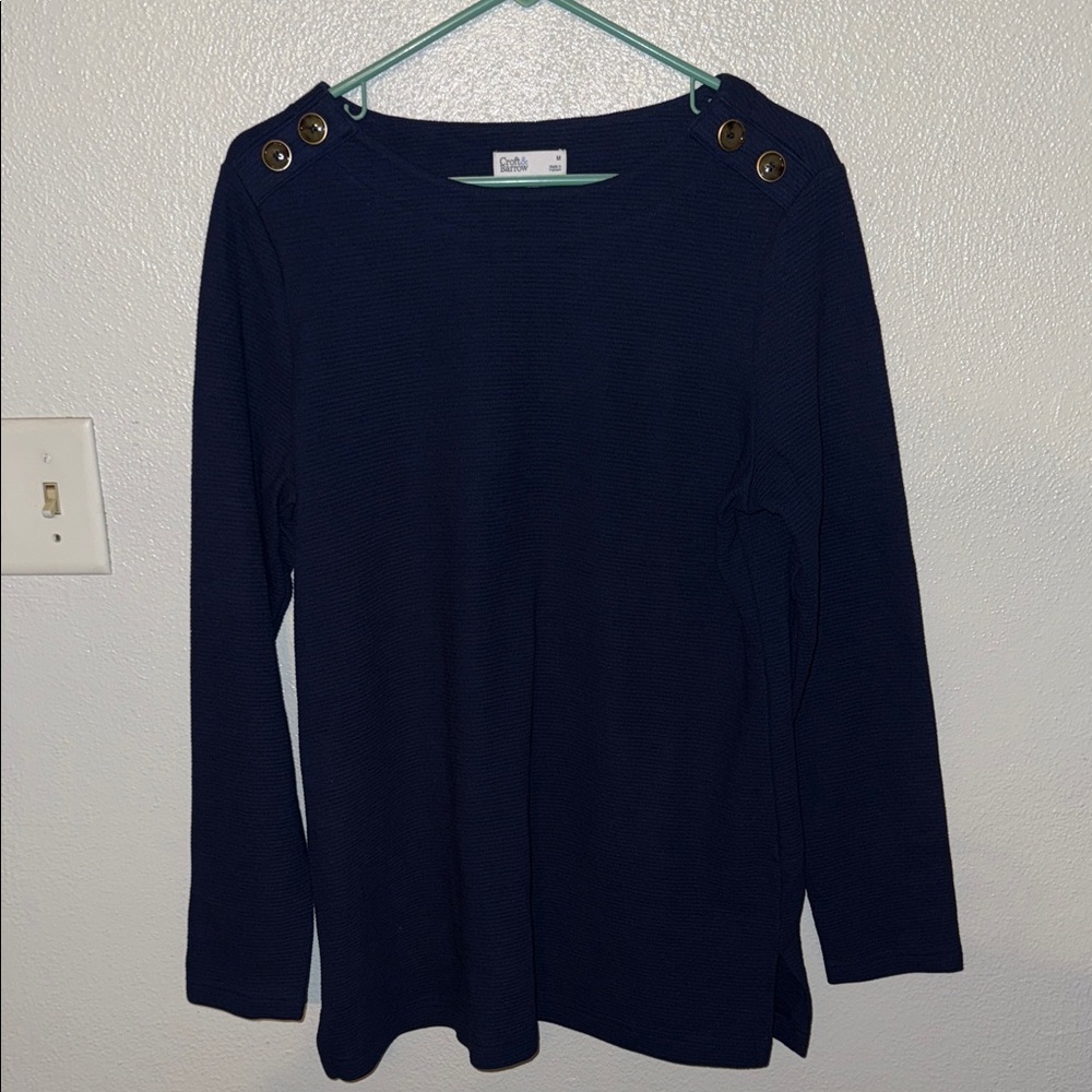 Croft & Barrow Navy Blue Button-Shoulder Blouse